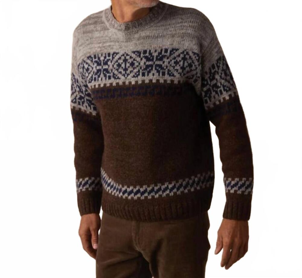 NEW THE NORMAL BRAND men's fair isle crew sweater in brown multi